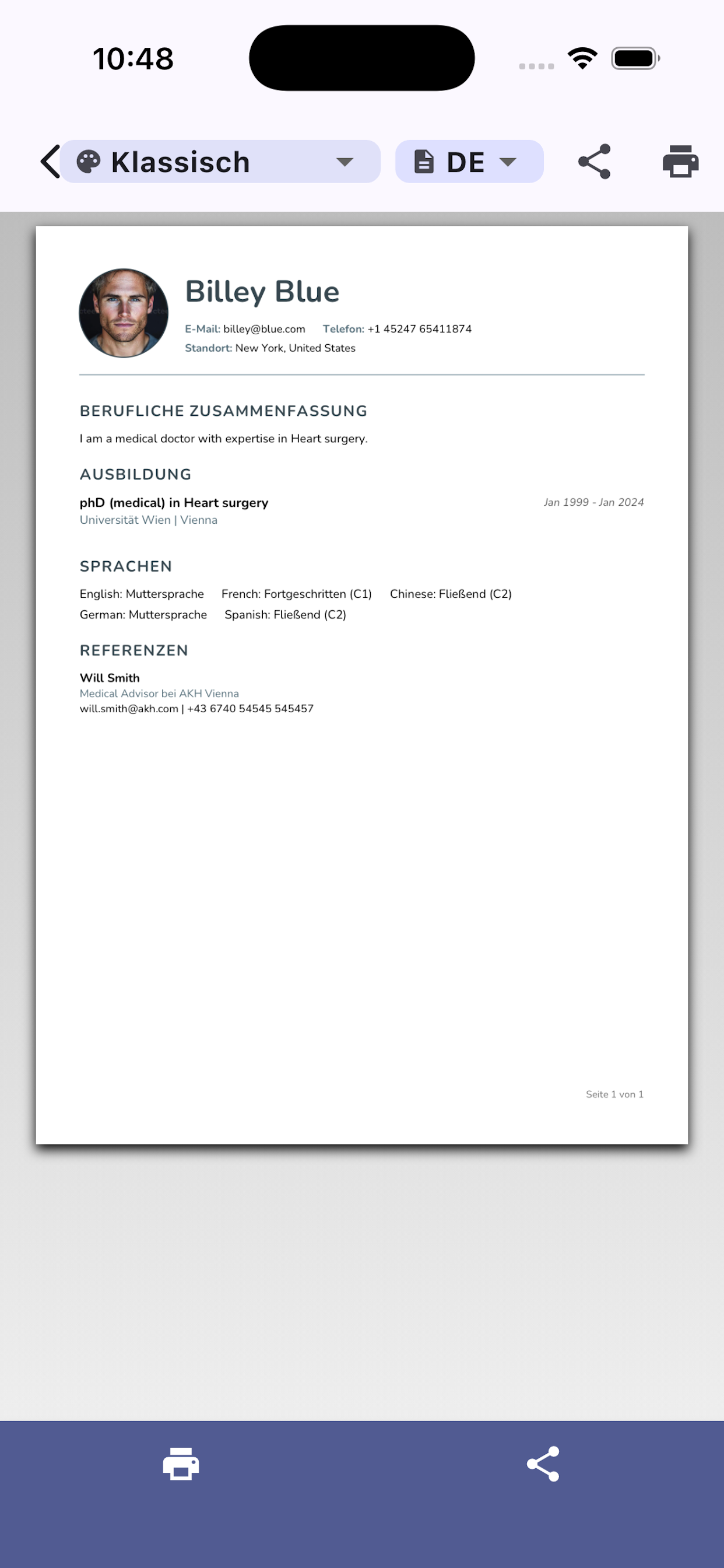 CV Application Vorschau